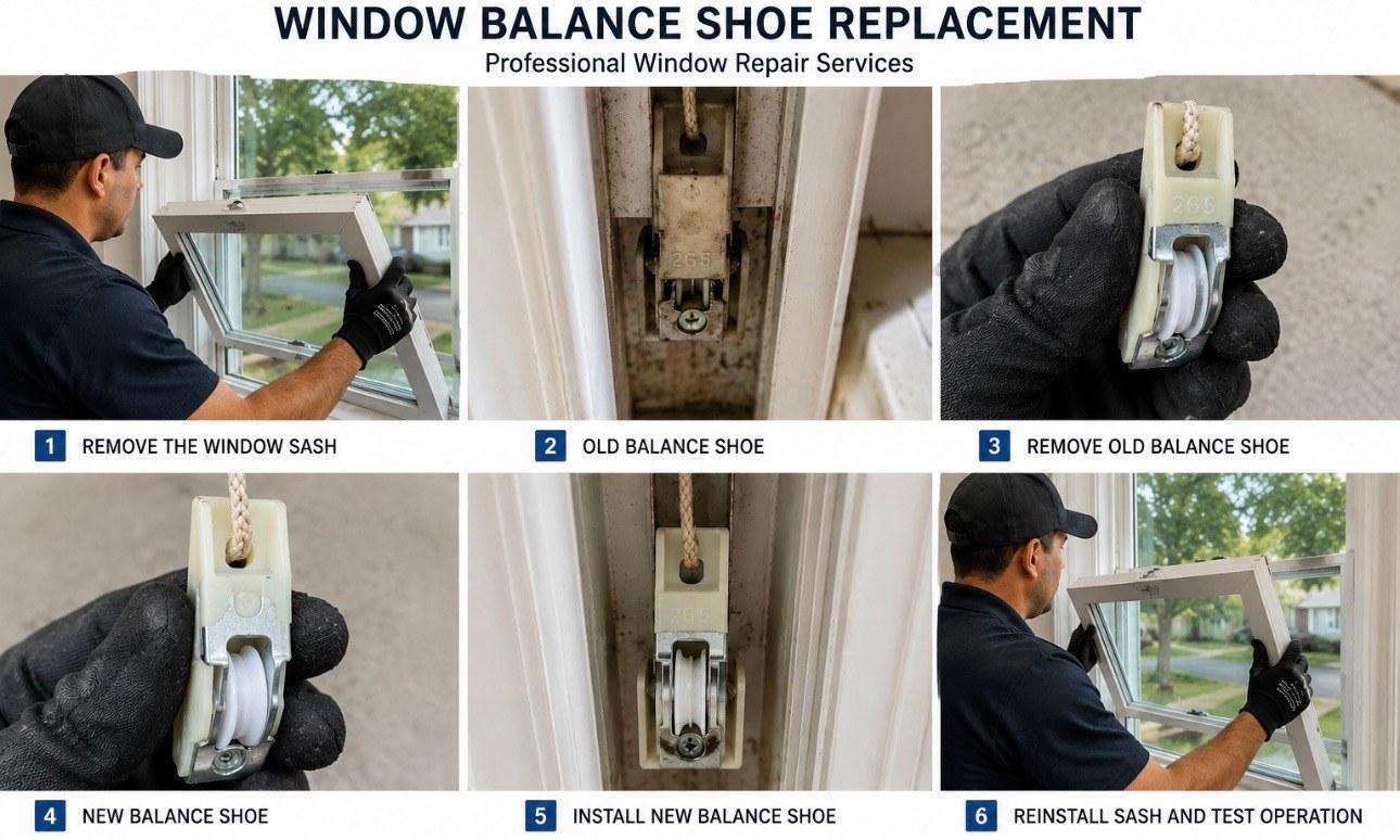 Window balance shoe replacement process